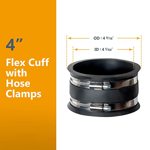 POWERTEC 70322 4" to 2-1/2" Reducer and 4" Dust Control Flex Cuff with Hose Clamps , Black POWERTEC