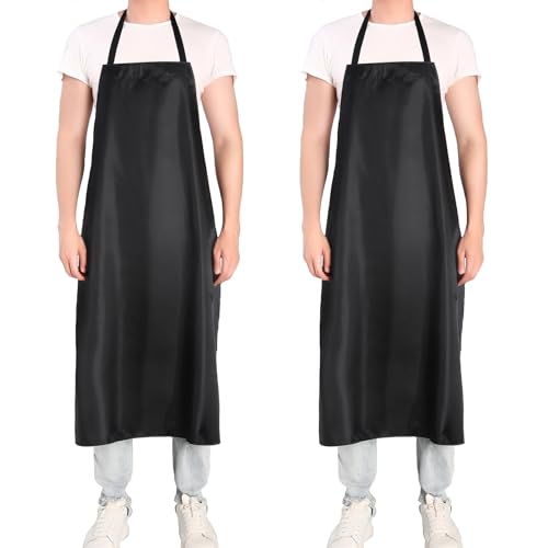 NEU SAFETY 2pc Bib Apron Set, Waterproof and Durable, Large Size 43.3x28.7 Inches, Black PVC Vinyl Coated, Ideal for Dog Grooming, Dishwashing, NEU SAFETY