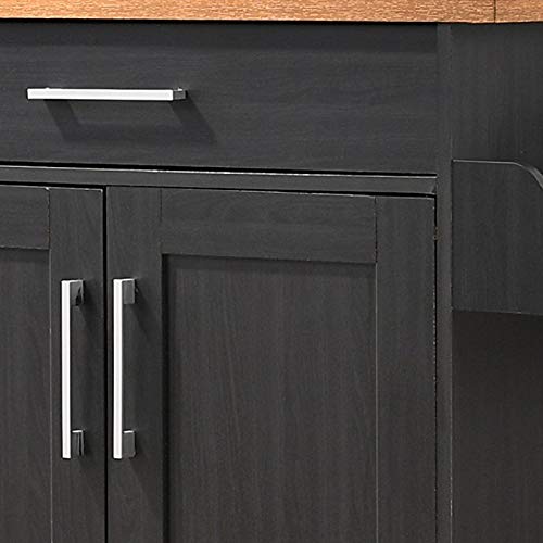 Hodedah Kitchen Island with Spice Rack, Towel Rack & Drawer, Black with Beech Top Hodedah