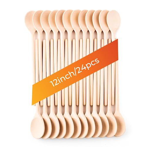 Mr.Woodware 12 Inch Wooden Spoons for Cooking - Set of 24 Long Handle Oval Wooden Spoon for Mixing, Stirring, Tasting - Kitchen Wooden Utensils For Mr. Woodware