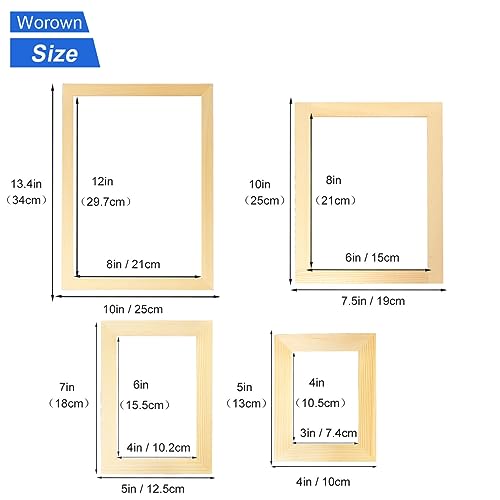 Worown 4 Sizes (A4, A5, A6, A7) Wooden Paper Making Screen Kit,Paper Making Frames, Mould and Deckle for Paper Making, DIY Paper Crafts Worown