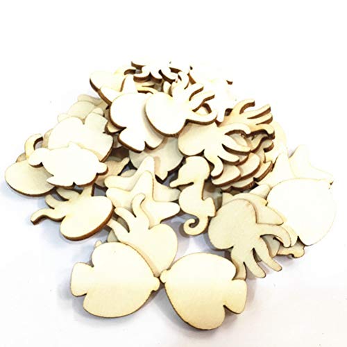 Amosfun 50pcs Unfinished Wood Cutouts Sea Animal Star Fish Shaped Wood Pieces for Kids DIY Art Craft Home Decoration (Random Pattern) Amosfun