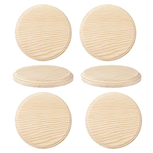 Dorhui 6Pcs Round Wooden Plaques, Unfinished Wood Plaque with Stand Round Wooden Base for Craft Projects and DIY Home Decoration Dorhui