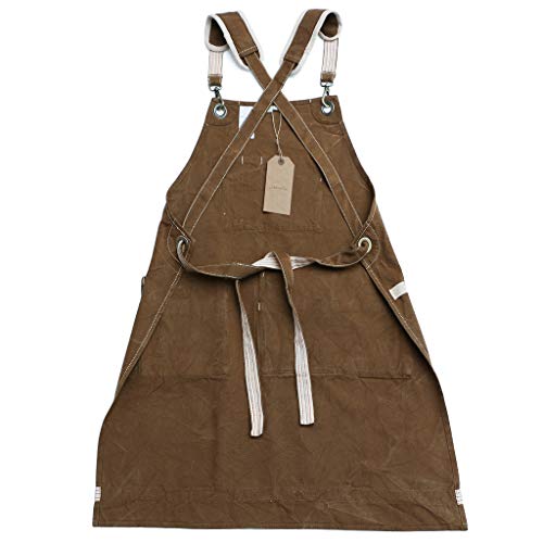 Jeanerlor Waxed Canvas Work Apron for Women with 11 Pockets Water-Resistant Tool Apron Smart Cross-Back Straps Design Adjustable S-M (Coffee) Jeanerlor