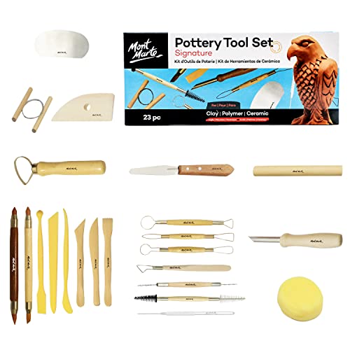 Mont Marte Pottery Tool Set Signature 23pc, Clay Sculpting Tool Kit, 23 Assorted Tools to Cut, Carve, Sculpt and Shape Air Dry, Polymer or Pottery, ID