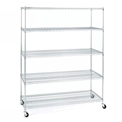 Seville Classics UltraDurable Heavy Duty NSF Solid Steel Wire Rack Storage Unit Wheels, 5-Tier Shelving, 60" W x 24" D Seville Classics