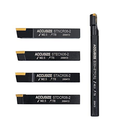 Accusize Industrial Tools 3/8" 5ps/set Indexable Turning Tool Set (4Ps turning + 1 PC boring), 2386-0038 Accusize Industrial Tools