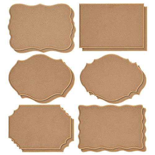 12-Pack MDF Unfinished Wood Plaques, 7.2x5 Inch Mini Boards, Rustic-Style Signs, Natural Signboards for Home Decor and DIY Projects, 6 Designs, 2 of Juvale