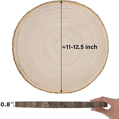 Prsildan 4 Pcs Large Natural Wood Slices, 11-12.5 Inches Unfinished Wood Centerpieces for Tables, DIY Round Rustic Wooden Circle Crafts for Wedding Prsildan