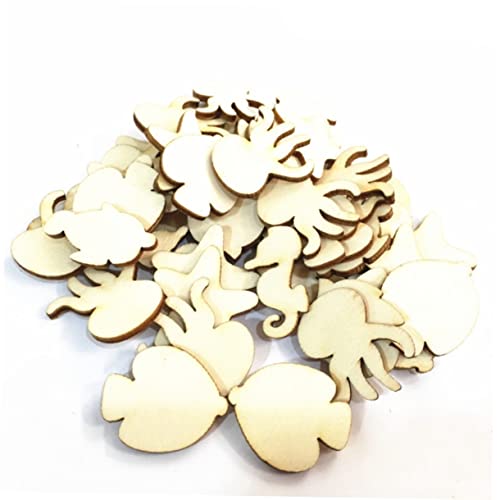 Garneck 50pcs Pieces Crafts for Kids Blank Wooden Animals Wood Octopus Ocean Animals Wood Cutouts Unfinished Wood Cutouts Hangers to Decorate Wooden Garneck