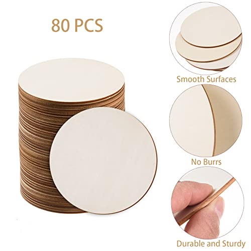 80 Pcs 5 Inch Wood Circles for Crafts Unfinished Wood Circles Wood Rounds Natural Round Wooden Disc Cutouts Blank Wood Circle Slices for DIY Crafts, AWIZOM
