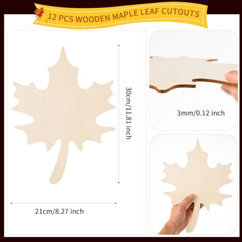 12 Pcs Wood Maple Leaf Cutouts Unfinished Wood Maple Leaves Cutout Blank Fall Leaf Wood Slices Wood Thanksgiving Signs Ornaments for DIY Door Hanger AWIZOM
