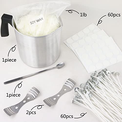 EricX Light Candle Making Kit, 60pcs Candle Wicks, 60pcs Candle Wicks Sticker, 16oz Soy Wax, 1pc Candle Wax Pouring Pot, 2pcs 3-Hole Wicks Centering EricX Light