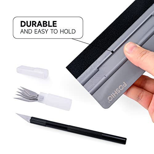 FOSHIO Felt Squeegee Craft Knife Window Tint Kit, 6 Inch Felt Edge Vinyl Scraper Exacto Knife with Extra 5 Pieces Blades, Vinyl Wrap Tool for Window FOSHIO