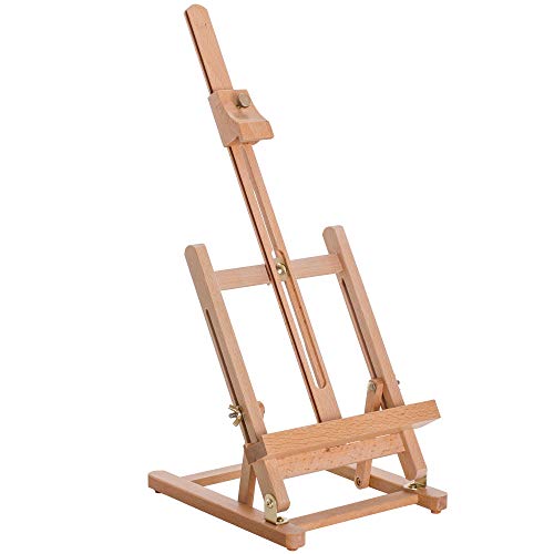 U.S. Art Supply Small Tabletop Wooden H-Frame Studio Easel - Artists Adjustable Beechwood Painting and Display Easel, Holds Up To 16" Canvas - US Art Supply