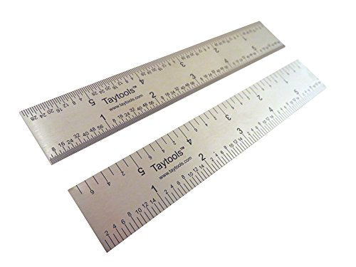 Taytools 6 Inch Rigid Machinist Rule Ruler Hardened Spring Steel 4R Graduations in 1/8, 1/16, 1/32 and 1/64 Inches MRSAE Taytools