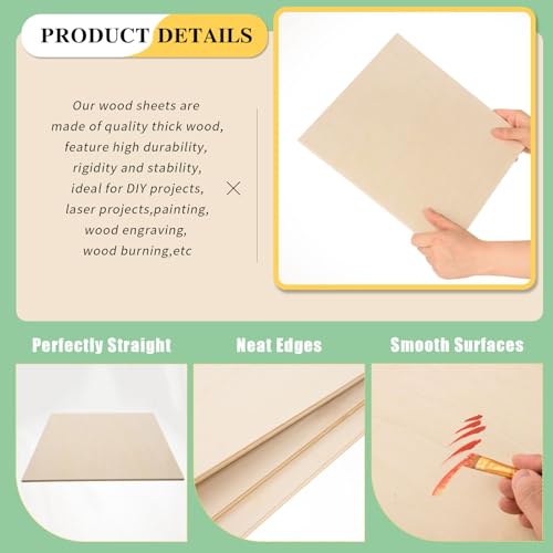 12 Pack 12 x 12 x 1/4 Inch-6mm Thick Basswood Sheets for Crafts Unfinished Plywood Sheets Boards Square Crafts Wood Sheets for DIY Laser Projects, AWIZOM