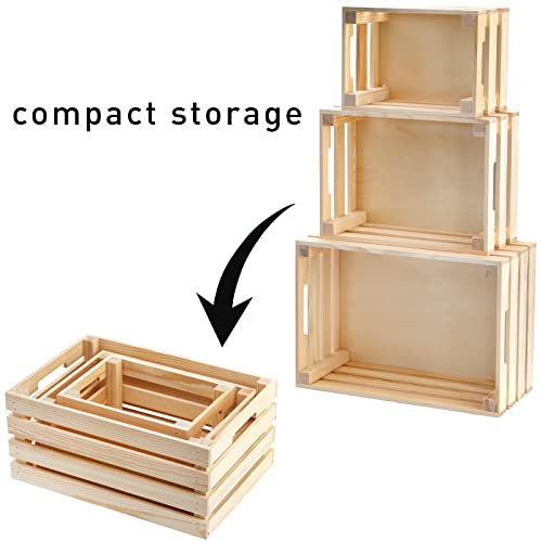 Youeon Set of 3 Rustic Wooden Nesting Crates with Handles, Decorative Wood Crates, Crate Box Wooden Storage Box for Kitchen, Office, Bedroom, Closet, Youeon