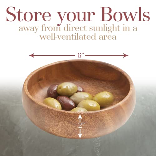 Woodard & Charles Acacia Wood Snack Serving Bowl, Set of 4, 6" x 2" (Set of 6) Woodard & Charles
