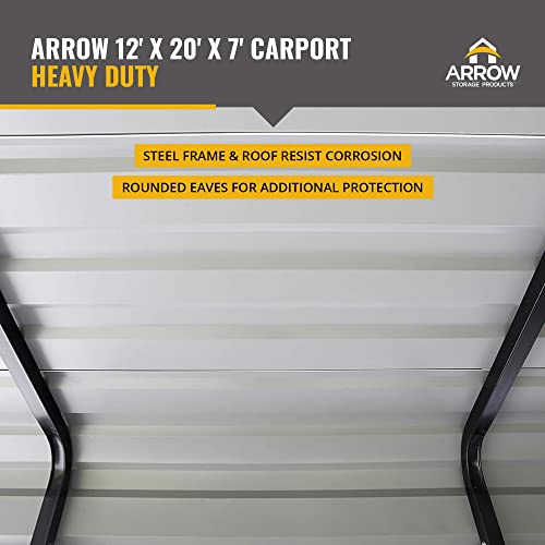 Arrow Shed 12 x 20 x 7-Foot Heavy Duty Galvanized Steel Metal Multi-Use Shelter, Shade, Carport, 12' x 20' x 7', Charcoal color Arrow