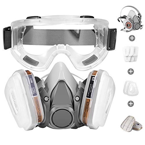 Respirator Mask,Half Facepiece Gas Mask with Safety Glasses Reusable Professional Breathing Protection Against Dust,Chemicals,Pesticide and Organic BAOMAO