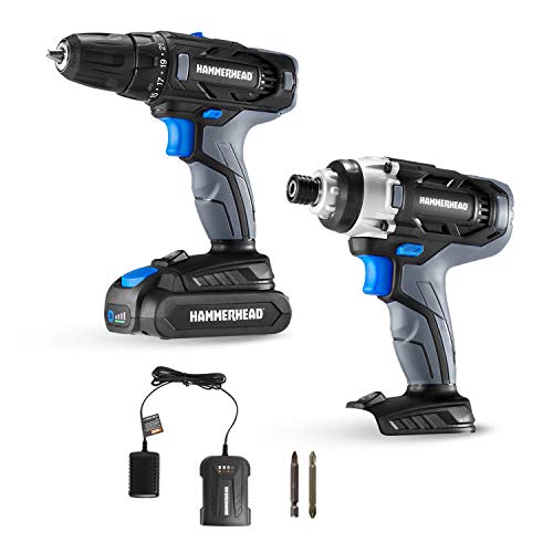 Hammerhead 20V Cordless 2-Tool Combo Kit: Drill and Impact Driver with 1.5Ah Battery and Charger - HCC2020 Hammerhead