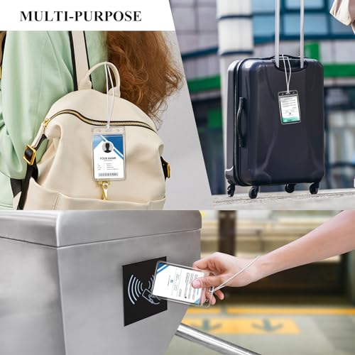 50 Pack Clear Plastic Luggage Bag Tag Holder Badge Label Tag Holder with 50 Pack Luggage Loops Straps for Office Business Travel Supplies koorito