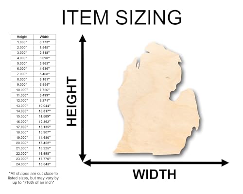 Unfinished Wood Michigan Lower Peninsula Shape - Craft - up to 36" DIY 12" / 3/4" 24 Hour Crafts