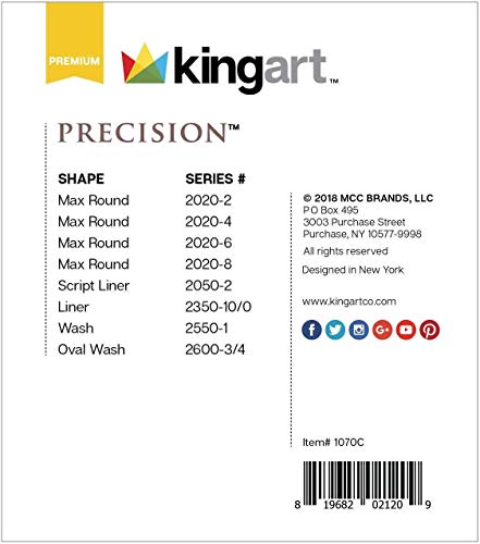 KINGART 1070C Premium Precision Mixed Media Artist Paint Brushes Set of 8, Ergonomic Comfort Short Handle, Oil, Watercolor, Acrylic Painting, Gift KINGART