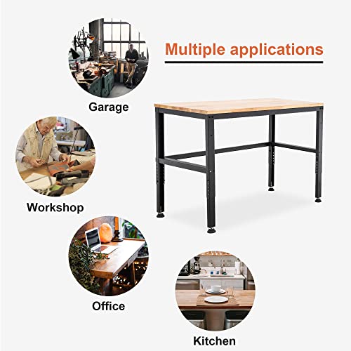 MCombo 48" Adjustable Workbench with Oak Wood Top, Overall Steel Frame Worktable for Garage, Workstation for Workshop and Home Improvement WD48 MCombo