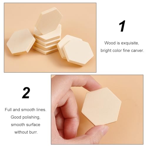 OLYCRAFT 100PCS Hexagon Wood Pieces Unfinished Wood Hexagon Pieces 1.5x1.3x0.2 Inch Natural Wood Hexagon Cutout Wood Hexagon Blank Slices for DIY OLYCRAFT