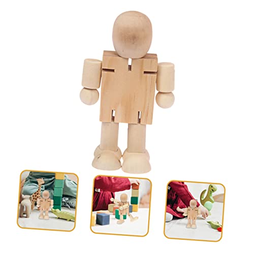 20 Pcs Wooden Robot Wood Educational Desktop Unpainted Peg People Unfinished Wooden Peg Doll Adjustable Wooden Figure Wood Human Figure Model DIY VILLCASE