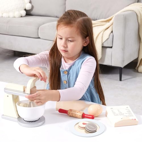 Giant Bean Wooden Toy Mixer, Kids Play Kitchen Accessories, Pretend Play Toy Blender for Boys Girls Ages 1+ Giant bean