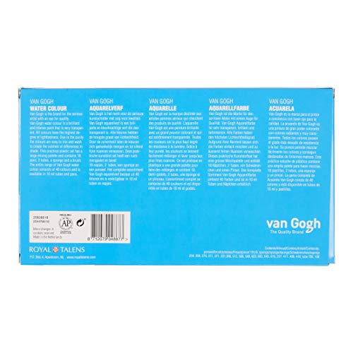 Van Gogh Watercolor Paint Set, Plastic Pocketbox, 18-Half Pan + 2x10ml Van Gogh