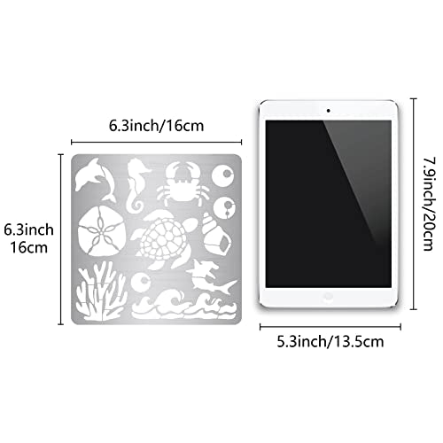 GORGECRAFT 6.3 Inch Ocean Creature Metal Stencil Dolphin Wood Burning Stencil Reusable Sea Animals Journal Stencils Turtle Template Stainless Steel GORGECRAFT