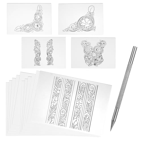 QMNNMA Leather Scriber Pen, Pointy Stainless Steel Picker Pen with Leather Carving Pattern Description Paper for DIY Crafts, Leather Line Description QMNNMA