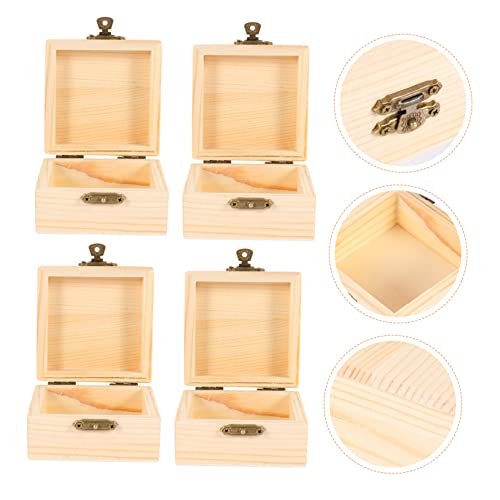 ARTIBETTER 4pcs Packaging storage wooden box wood ring unfinished wooden jewelry rustic wooden case desk top decor jewelery organizer wood decor ARTIBETTER