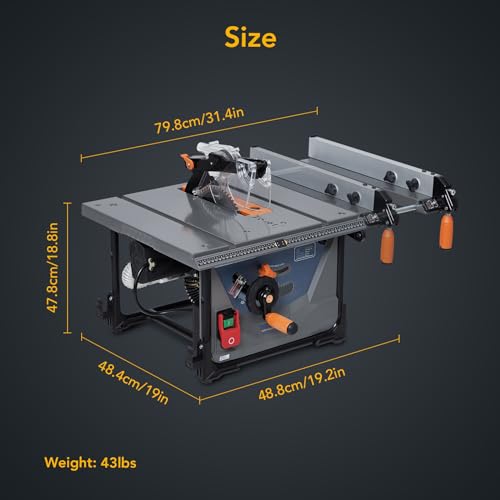 Table Saw for Jobsite, 98% Vacuuming Rate Table Saw 8.5 inch,Cutting Speed up to 5000RPM,2000W,15A Tablesaw with Low Noise for DIY Woodworking and Towallmark