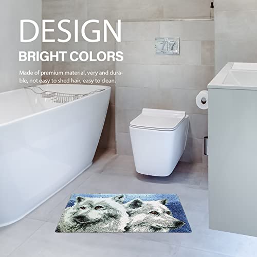 Ciieeo Carpet Making Kit Christmas Printed Canvas DIY Bathmat Rug Making Kit Yarn Hand Woven Rug Blue DIY Floor Mat Unfinished White Tapestry DIY Rug Ciieeo