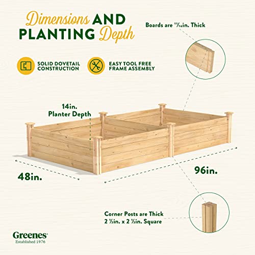 Greenes Fence Original Cedar Raised Garden Bed, 4' x 8' x 14" - Made in USA with North American Cedar Greenes Fence