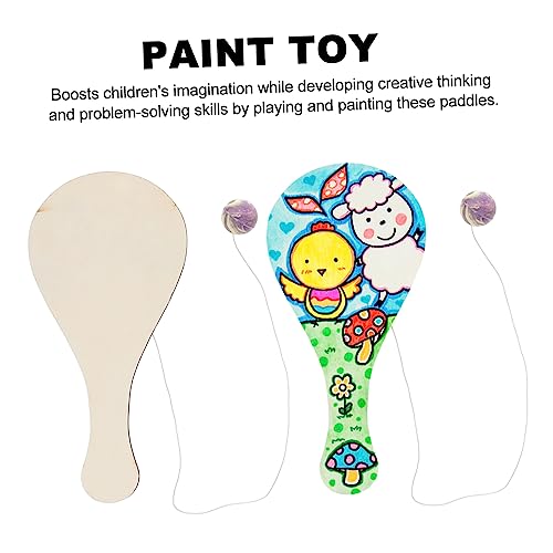 Hohopeti 6pcs White Billet Wooden Racket Paddle Balls with String Unfinished Fraternity Paddle DIY Craft Hohopeti