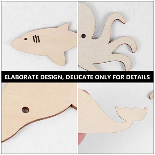 Healifty 24Pcs Marine Animal Wood Chips Unfinished Woods Slices Natural Unfinished Wood Slices Hanging Unfinished Wood DIY Wood Slice Octopus Decor Healifty