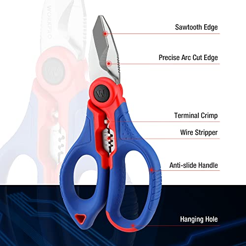 WORKPRO Stainless Electricians Scissors, 6.4" Professional Electrician Shears with Wire Stripper for Soft Cable WORKPRO
