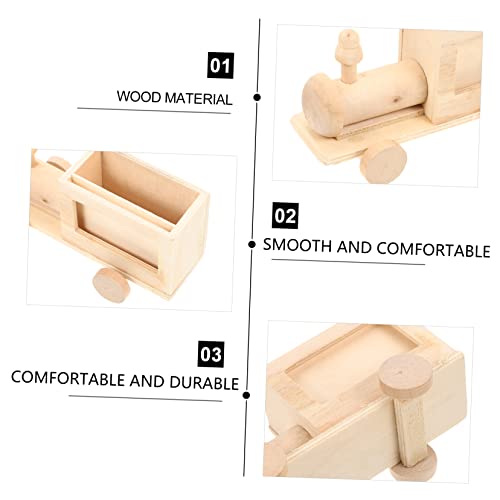 Gogogmee 2Pcs DIY Train Pen Holder Unfinished Blank Pen Cup Kids Painting Wood kit Small Unfinished Wood Basket Cute Pen Pot Statues Unfinished Wood Gogogmee