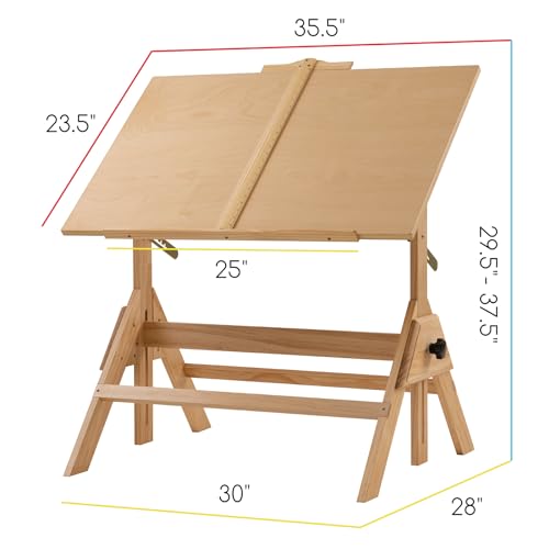 MEEDEN Wood Drafting Table & Stool Set,Artist Stool and Craft Table with Adjustable Height,Tiltable Tabletop for Artwork, Graphic Design, Reading, MEEDEN