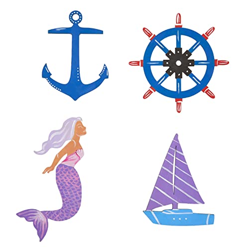 24 Pieces Unfinished Nautical Wood Cutouts for Crafts, Wooden Sailboat, Mermaid, Anchor, Ship Wheel for DIY Projects Genie Crafts