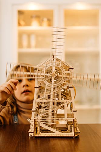 Wood Trick Windmill Rotating Mechanical Model - 3D Wooden Puzzles for Adults and Kids to Build - Engineering DIY Wooden Models for Adults to Build Wood Trick
