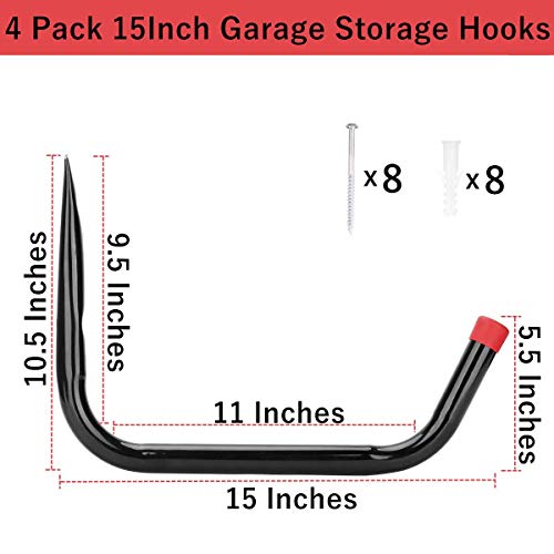 Vahodegn Heavy Duty Garage Storage Hooks,15Inch Jumbo Arm Kayak Wall Hangers 100 LB Capacity, Steel Canoe Rack for Outdoor or Indoor Vahodegn