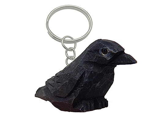 Selsela Raven Black Bird Crow Keychain Ring Hook Clip Charm Miniature Wood Mini Figurine Small Animal Selsela