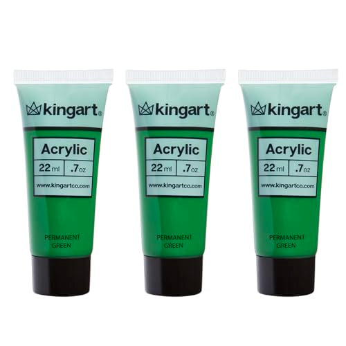 KINGART 500-129 PRO Artist Quality Permanent Green Acrylic Paint, 22ml (0.74oz) Tubes, 3 Pack - Set (66ml Total), Permanent Green KINGART